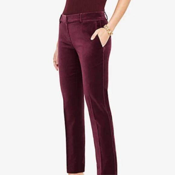 NWT Ann Taylor Women's Devin Fit Velvet Ankle Pant Wine Size 18 - Picture 1 of 11